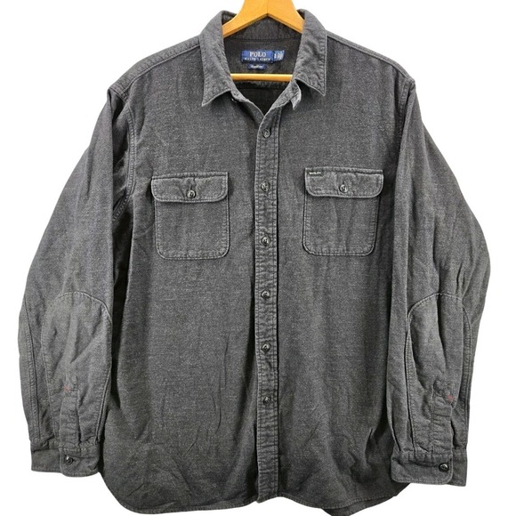 Polo Ralph Lauren Other - Polo Ralph Lauren Polo Flannel Shirt Mens XL Gray Flap Pocket Shacket Button Up
